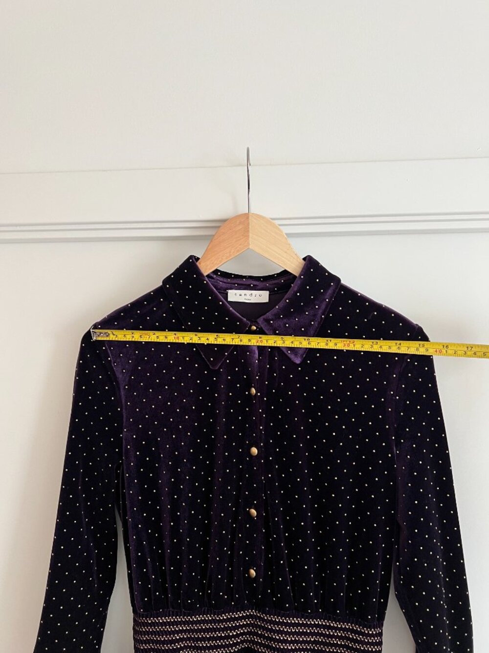 Sandro Paris Purple Velvet Midi Dress Gold Polka Dot XS/S Wedding Guest - Picture 10 of 14